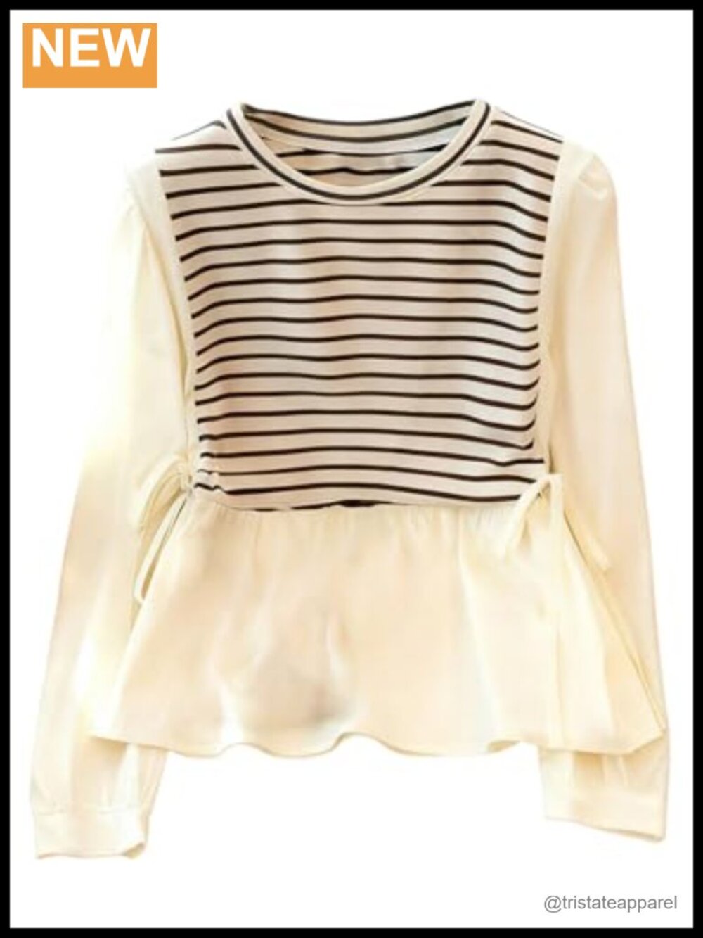 Women's Striped Peplum Blouse Ruffled Long Sleeve Dressy Casual Crew Neck Top